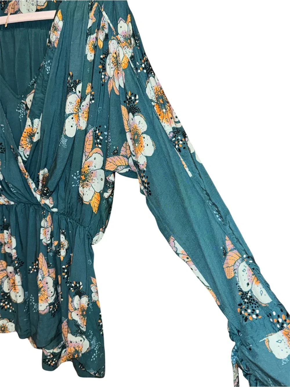 Free People Teal Tuscan Dreams Floral Wrap Peplum Tunic Sz XS